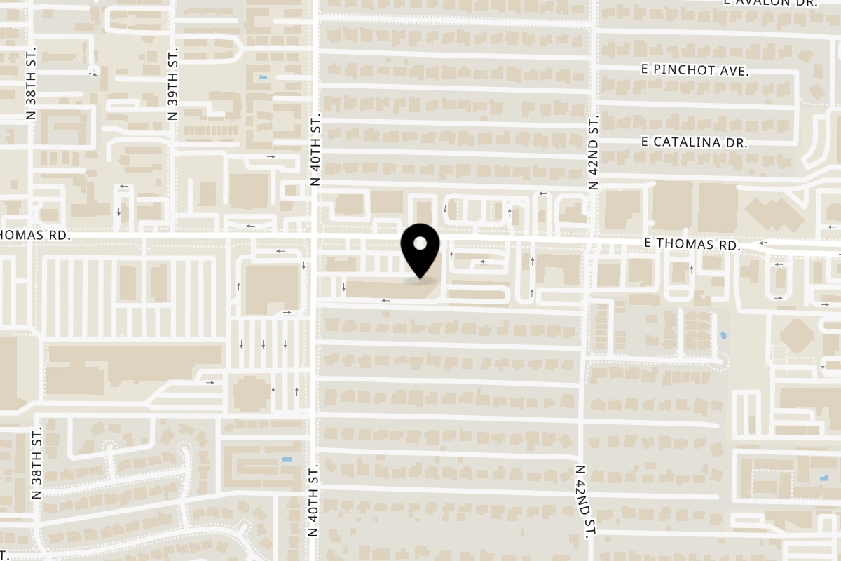Map showing the location of Adela's Italian Restaurant on 4041 E Thomas Rd #107 in Phoenix